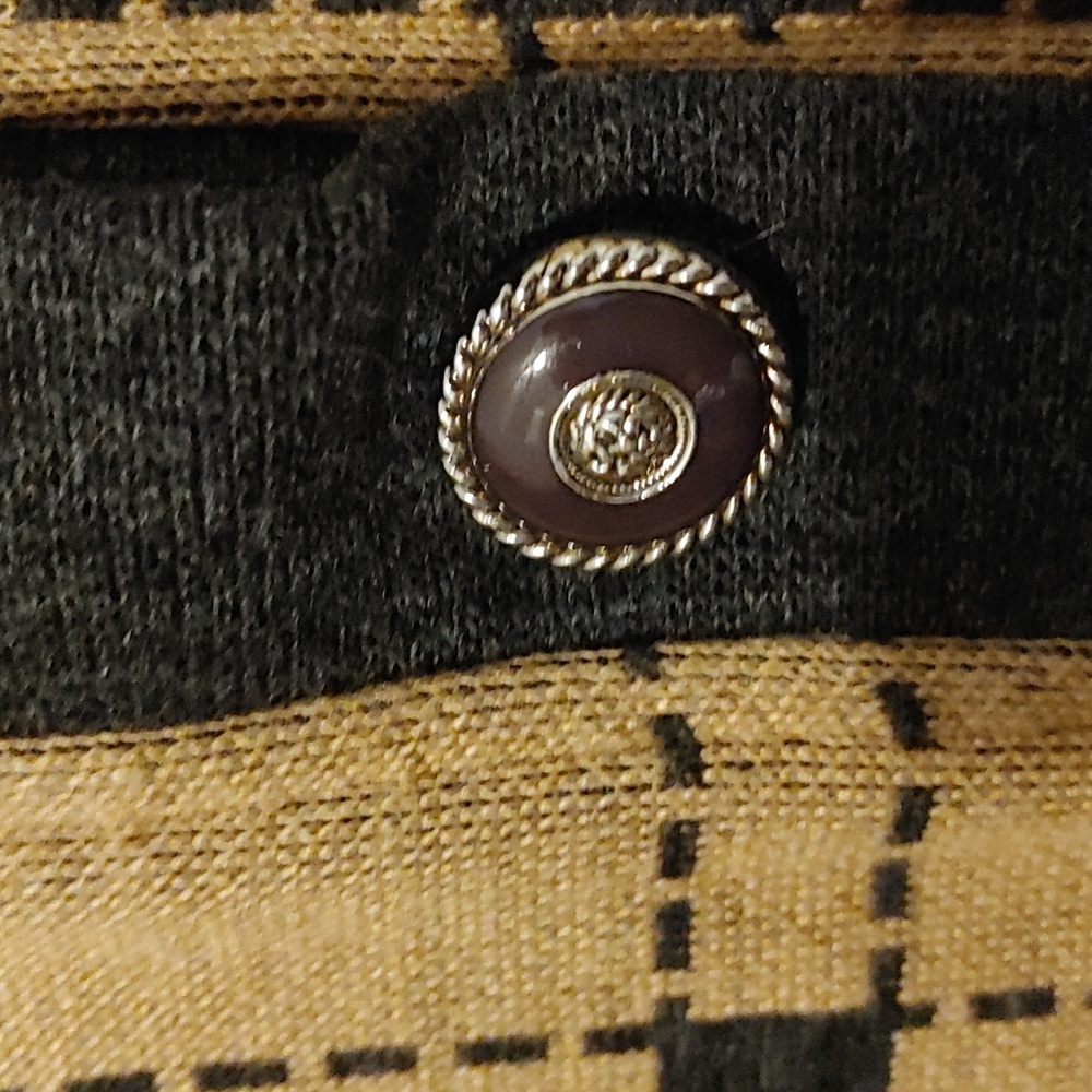 Vintage Button Up Cardigan Sz Large Black Trim Classic Checkered Retro Pattern - Picture 4 of 4